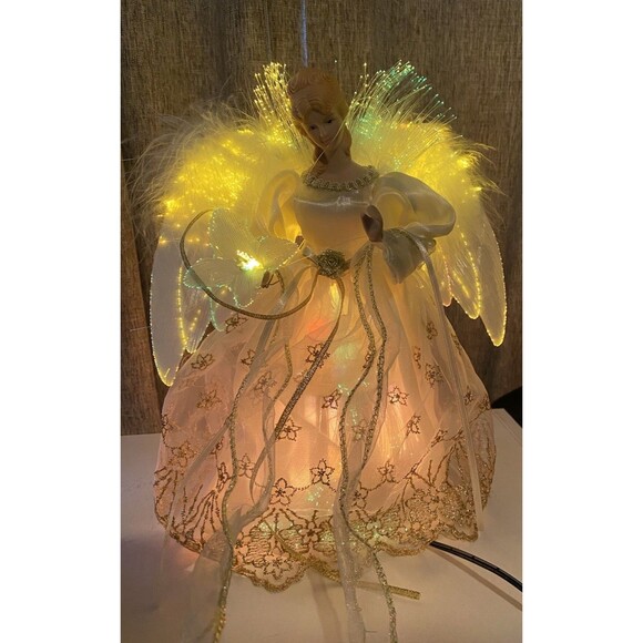Yuletide Traditions White Fiber Optic Angel Christmas Tree Topper LED Light-Up - Picture 9 of 10